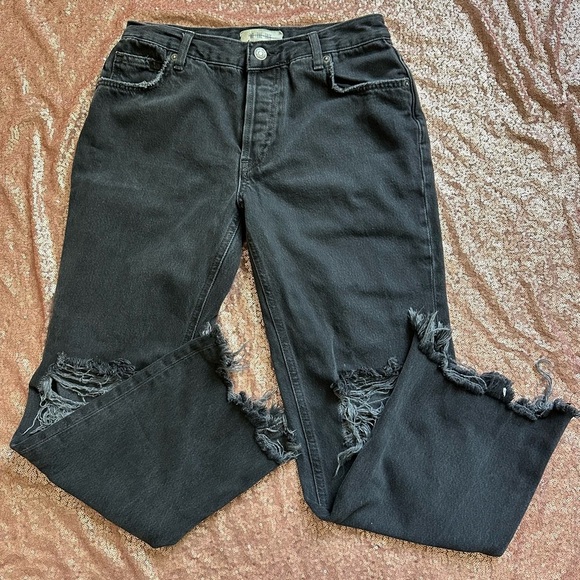 Free People Women's Maggie Straight Leg Jeans Black Mid Rise Distressed Sz 26 - Picture 2 of 7